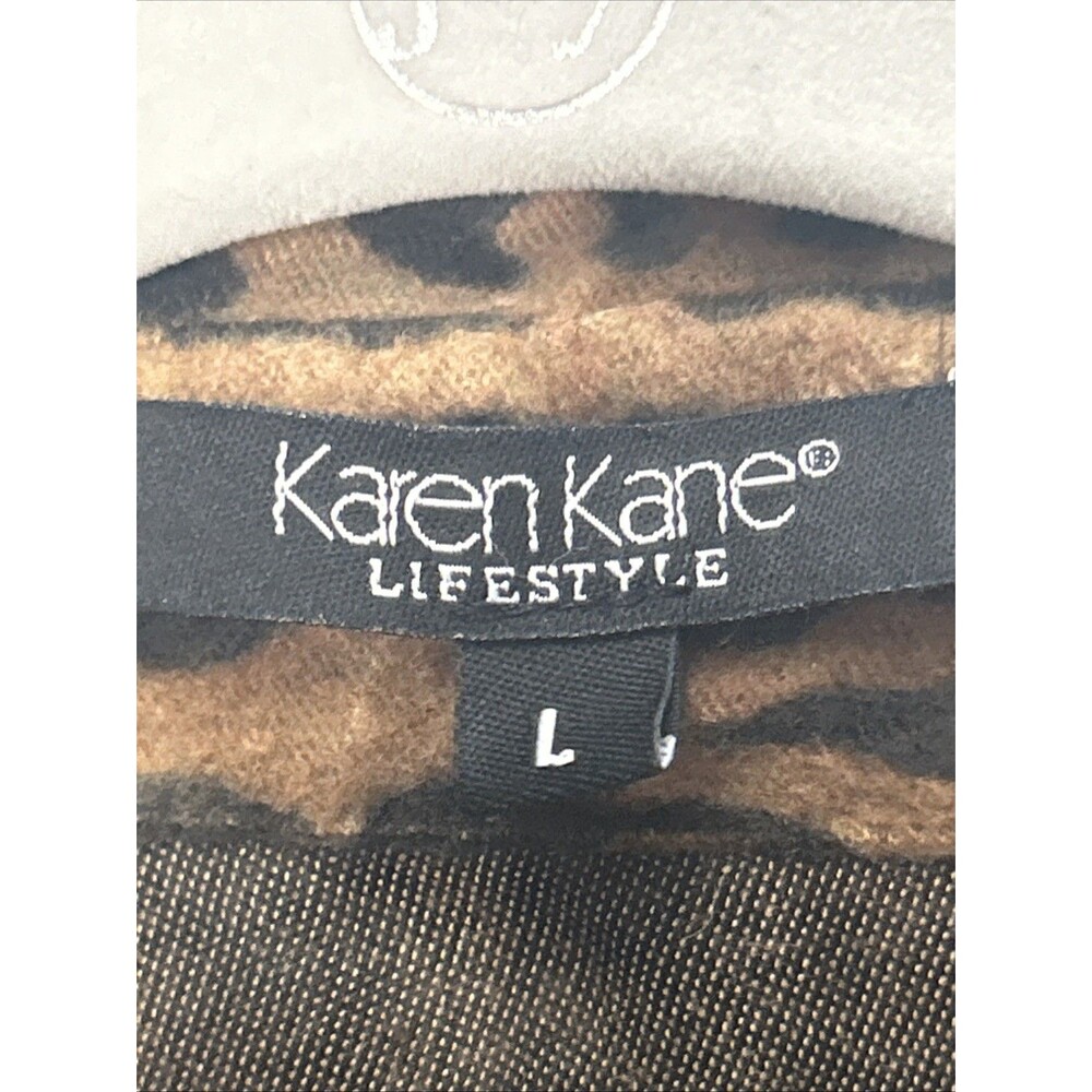 KAREN KANE Leopard Top Large Button Up Flannel Long Sleeve Brown Black Cozy - Picture 2 of 3